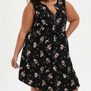 🆕☠️SKULL/MOON ZIP-FRONT SHIRT DRESS - STRETCH CHALLIS☠️